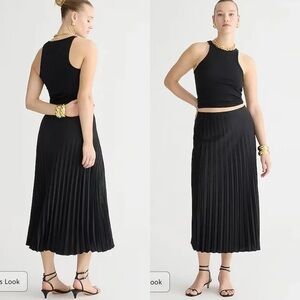 J. Crew Black Pleated Midi Skirt